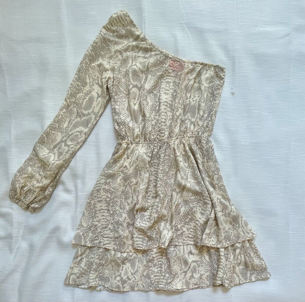 MAAJI One Shoulder Tan Snake Print Dress Sz Sm New
